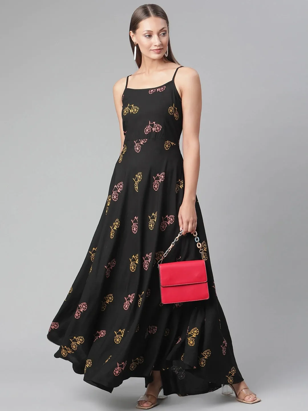 Women'S Black Rayon Long Dress