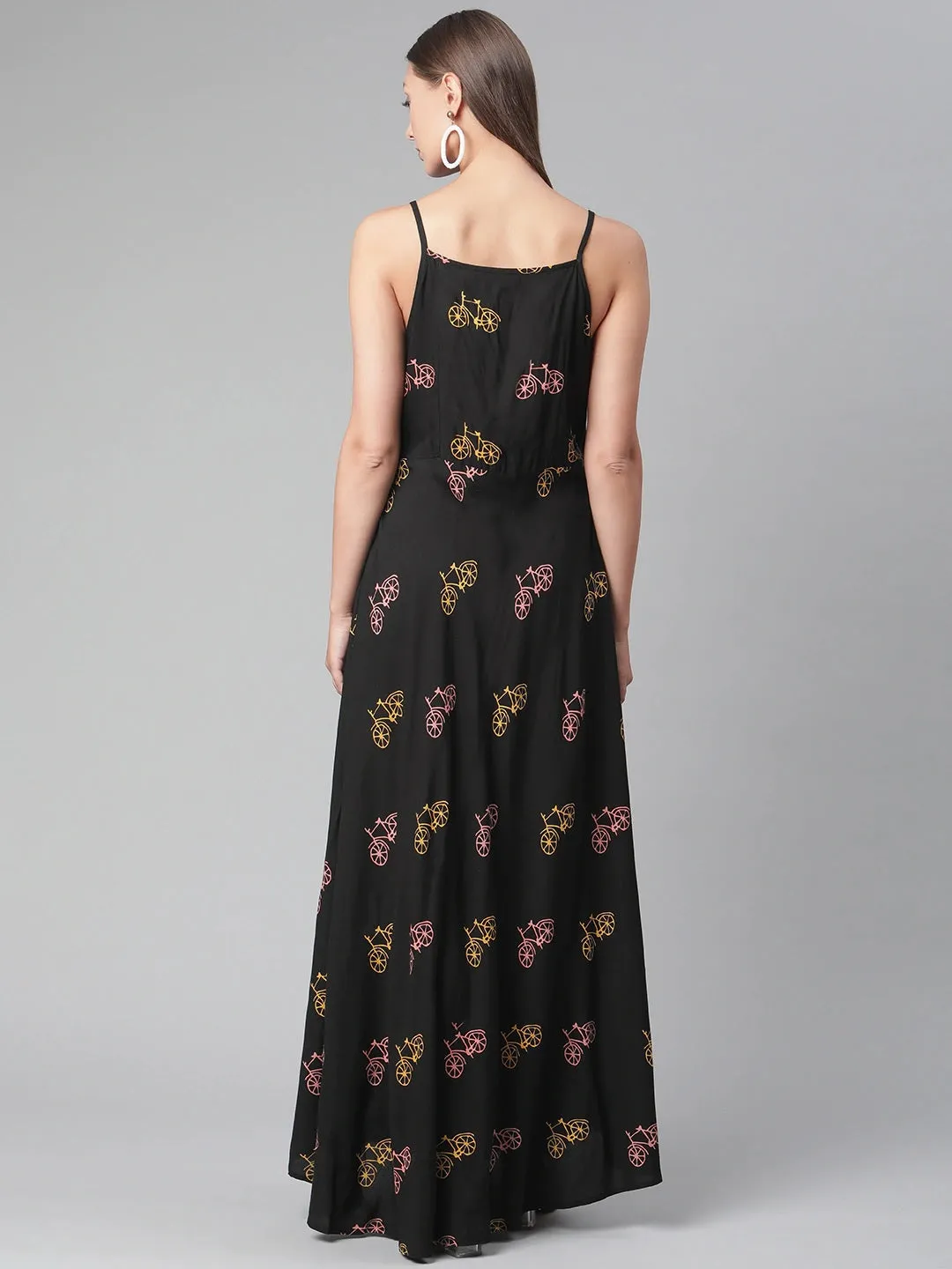 Women'S Black Rayon Long Dress