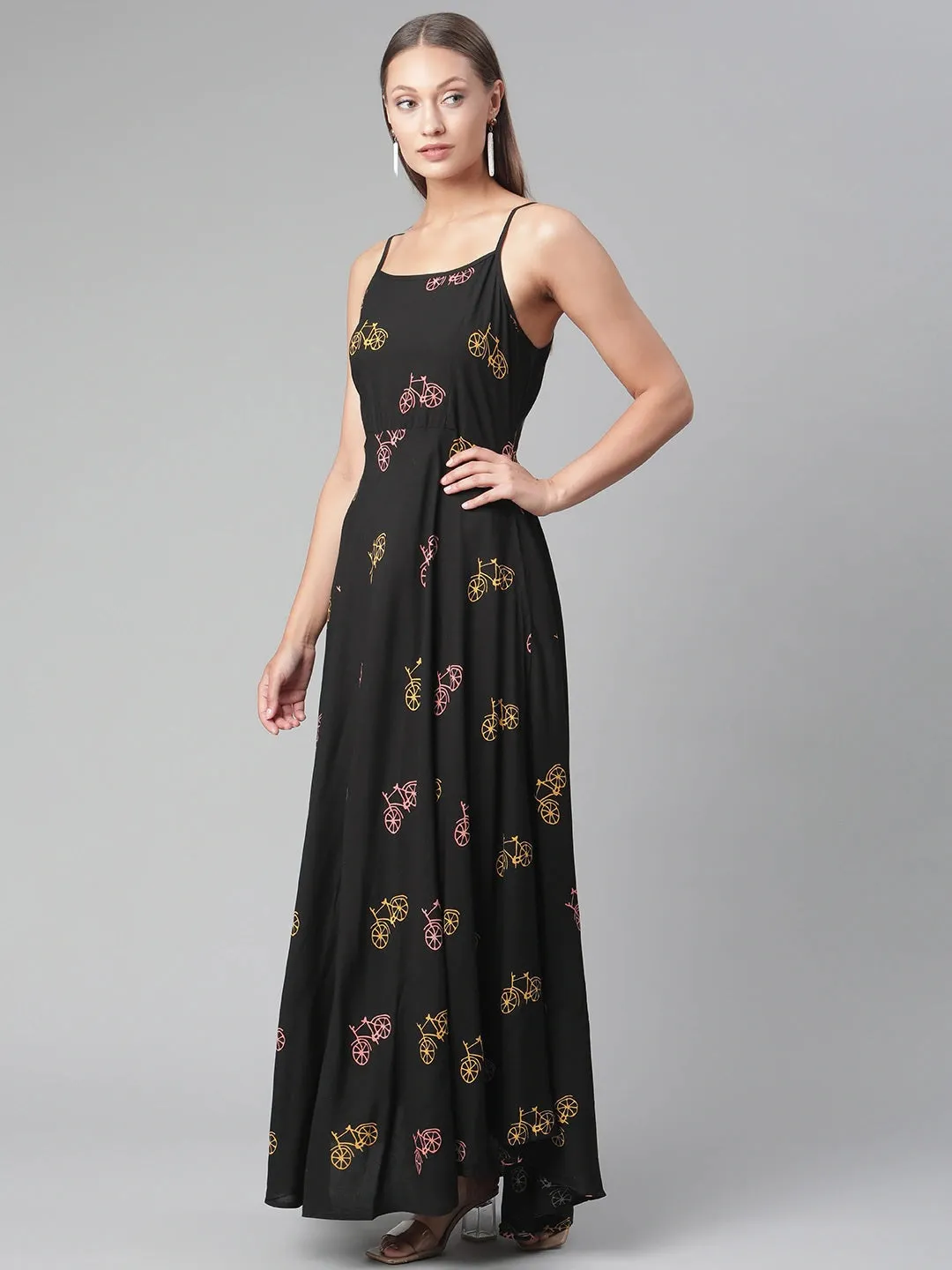 Women'S Black Rayon Long Dress