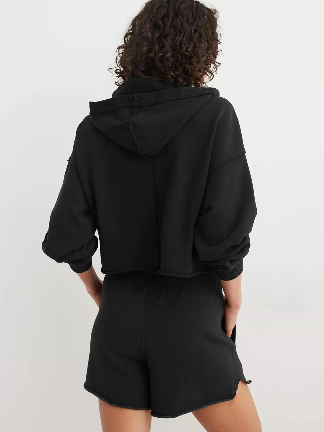 Women's Cropped Pullover Hoodie Long Sleeve Loose Fit Solid Color Y2K Fashion Sweatshirt for Winter and Fall