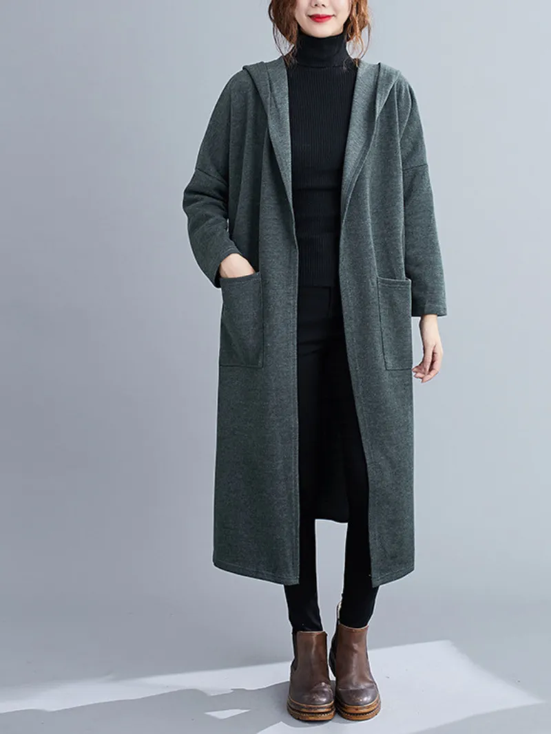 Women's Fashionable Cardigan Mid-Length Long-Sleeved Thin Pocket Coat