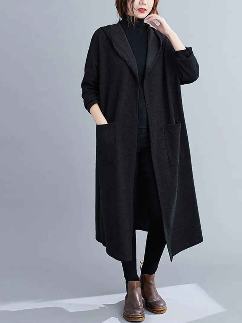 Women's Fashionable Cardigan Mid-Length Long-Sleeved Thin Pocket Coat
