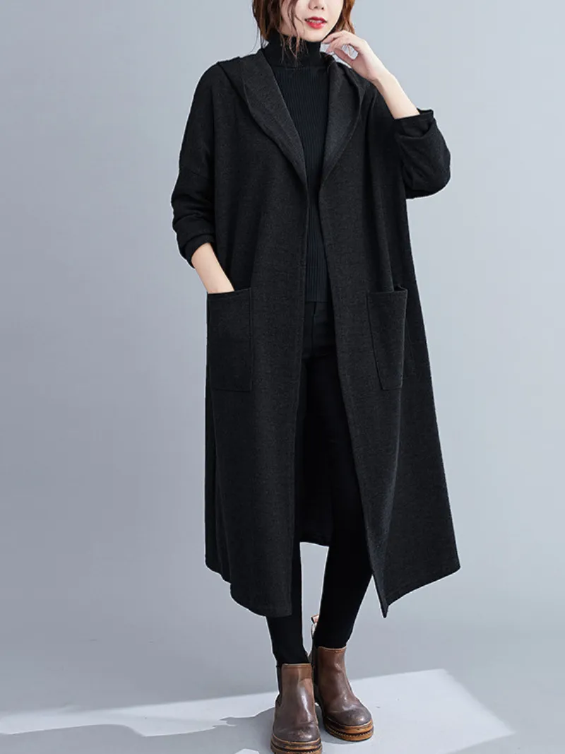 Women's Fashionable Cardigan Mid-Length Long-Sleeved Thin Pocket Coat