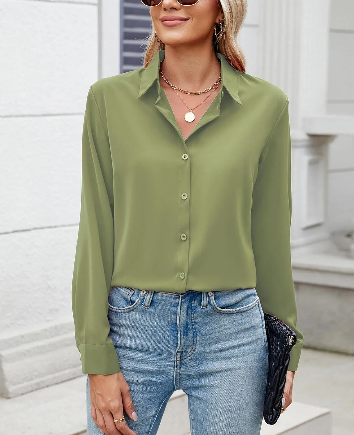 Womens Long Sleeve Button Down Shirt Ultra-Soft Stretch Wrinkle-Free Work Casual Business Office Blouse