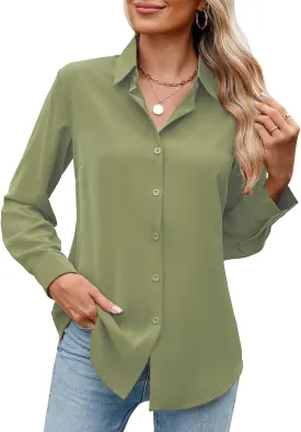Womens Long Sleeve Button Down Shirt Ultra-Soft Stretch Wrinkle-Free Work Casual Business Office Blouse