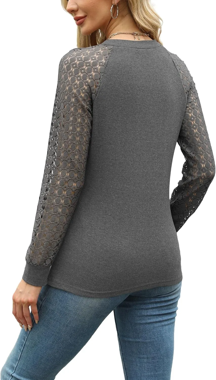 Womens Tops Dressy Business Casual Blouses Cute Soft Lace Long Sleeve Work Shirts Fall Clothes