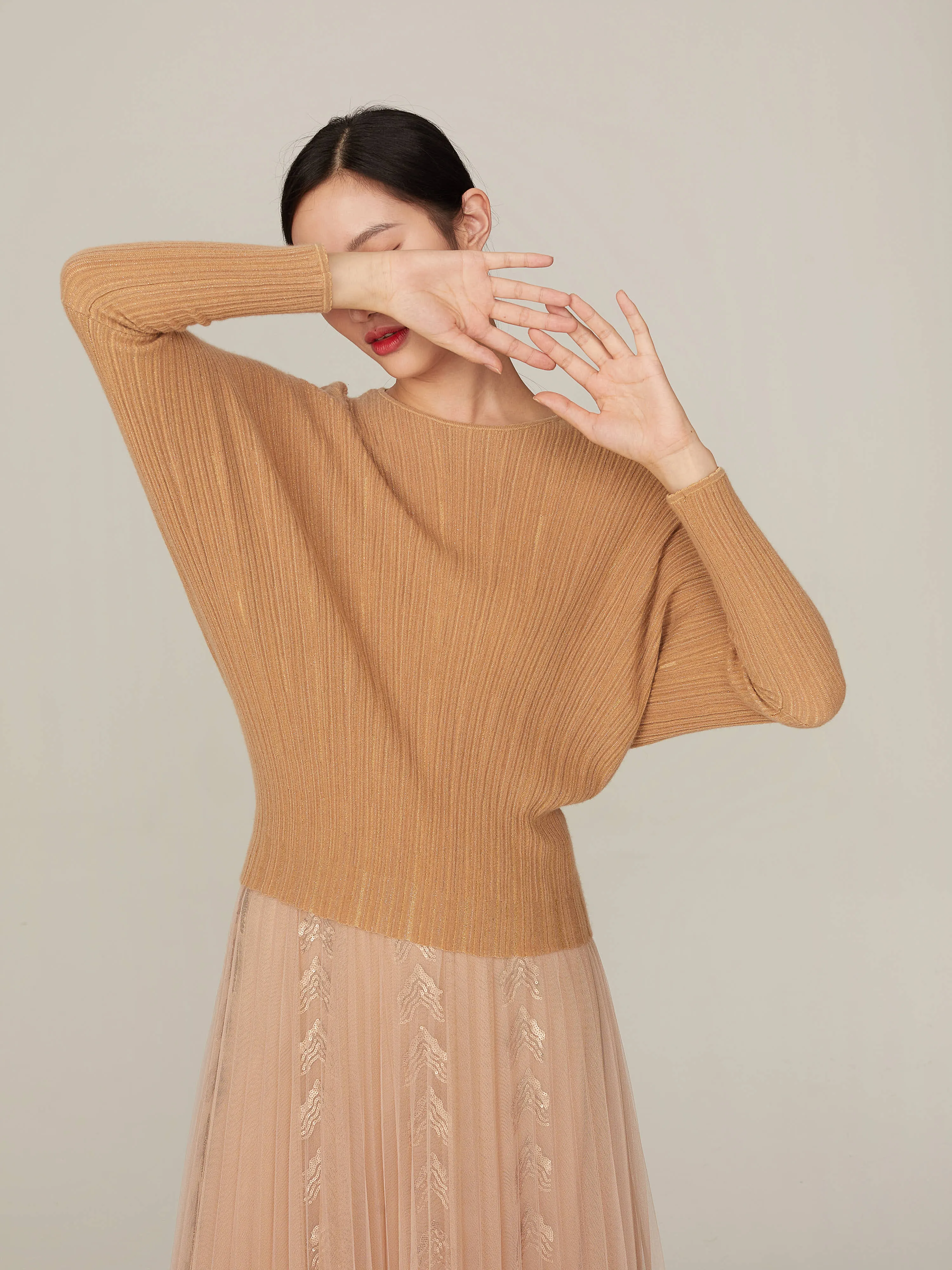 YAYING Puff Sleeve Textured Knited Top