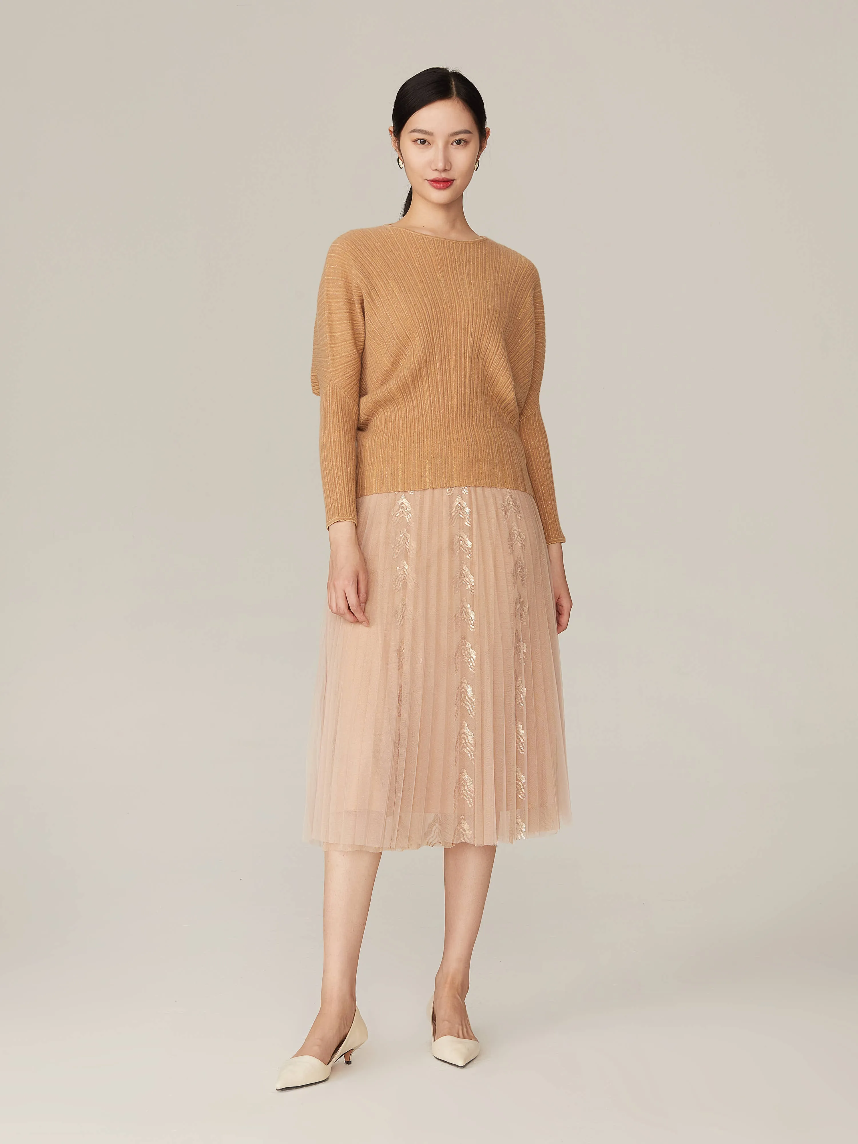 YAYING Puff Sleeve Textured Knited Top
