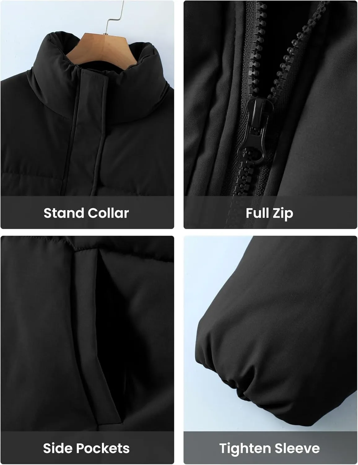 Yimoon Women's Cropped Puffer Jackets Casual Padded Jacket Long Sleeve Full Zip Stand Collar Winter Coat